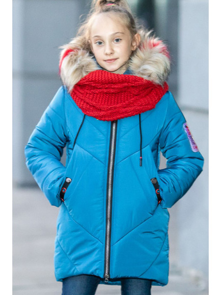 Зимнее пальто Ирада д/дев+снуд в комплекте (голубой)
