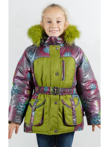 Зимняя куртка УСТИНЬЯ для девочки.(серый+яблоко)